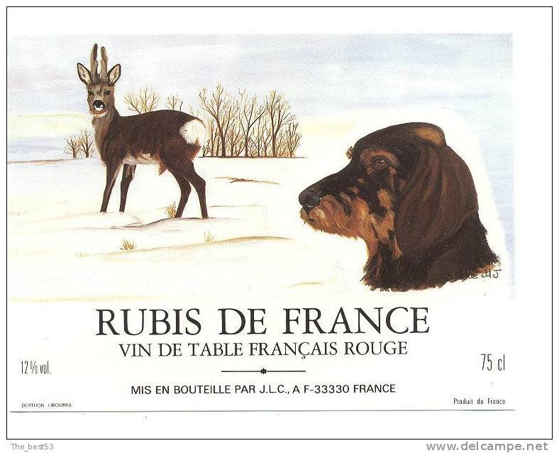 Etiquette Vin De Table  - Rubis De France  -  Illustré Par Valette M.J.  -  Thèmes Chasse, Chien - Hunde