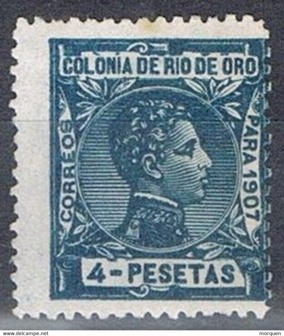 Sello 4 Pts Alfonso XIII, RIO Del ORO 1907, VARIEDAD Calcado Dorso, Colonia Española, Num 31 * - Rio De Oro