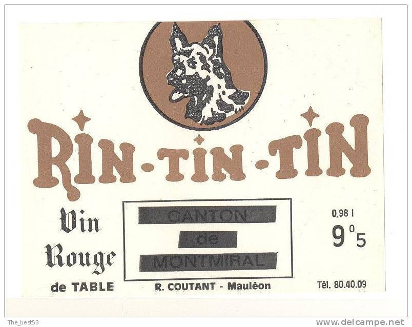 Etiquettes De Vin  -    Rin-Tin-Tin  -  R. Coutant  à  Mauléon  (79)  -  Thème Chien - Perros