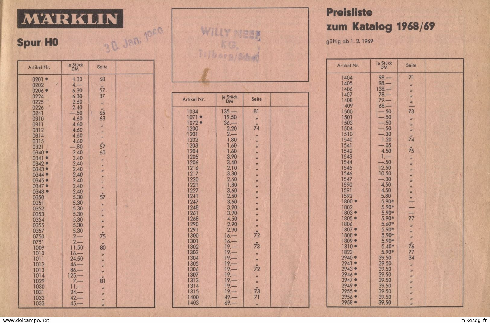 Catalogue Märklin 1968/69 F HO+Metall+Sprint En Français 81 Pages Avec Tarifs Mit Preisliste DM - Andere & Zonder Classificatie