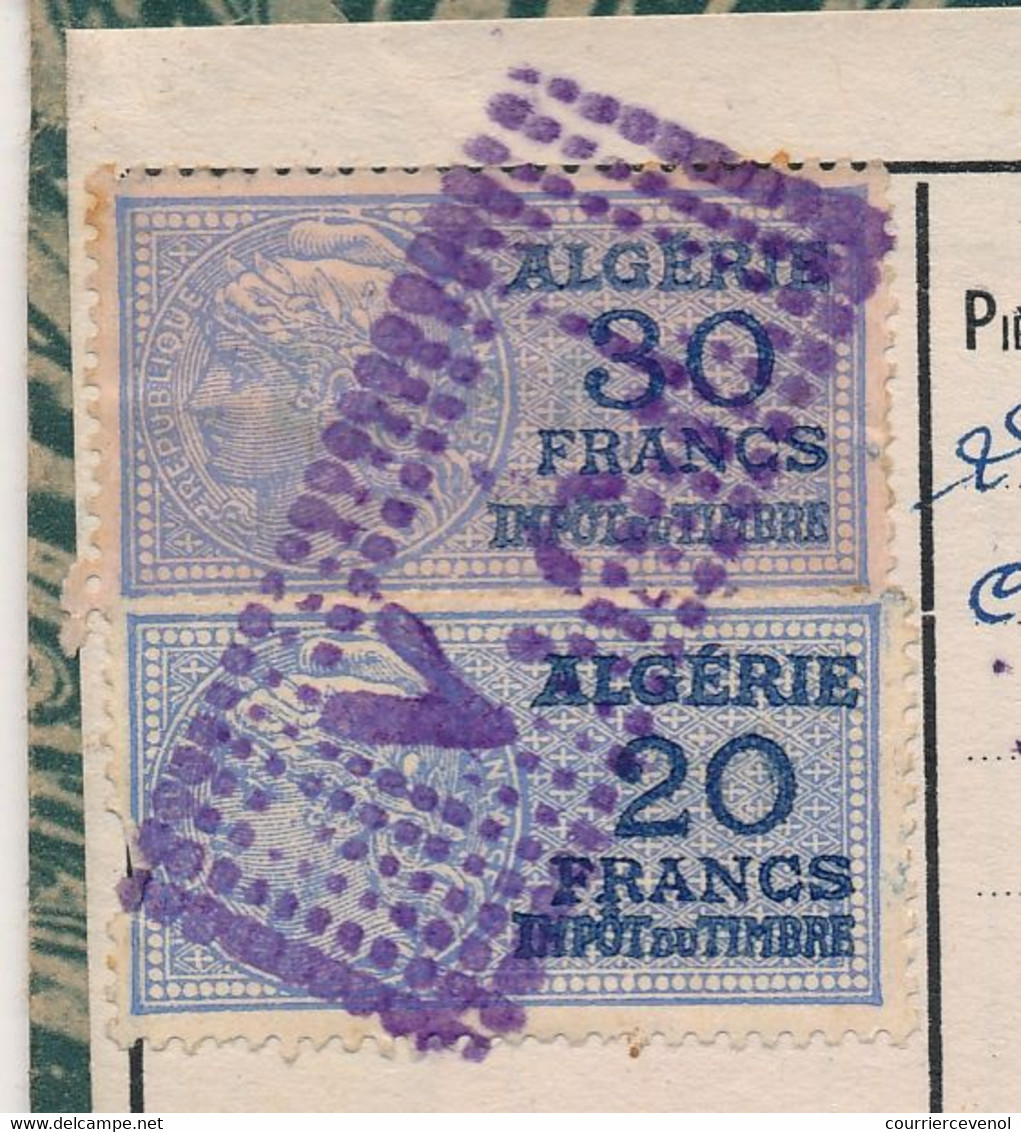 ALGERIE - FISCAUX 20F Et 30F Type Daussy Impôt Du Timbre, Sur Carte D'identité - Alger 1948 - Andere & Zonder Classificatie