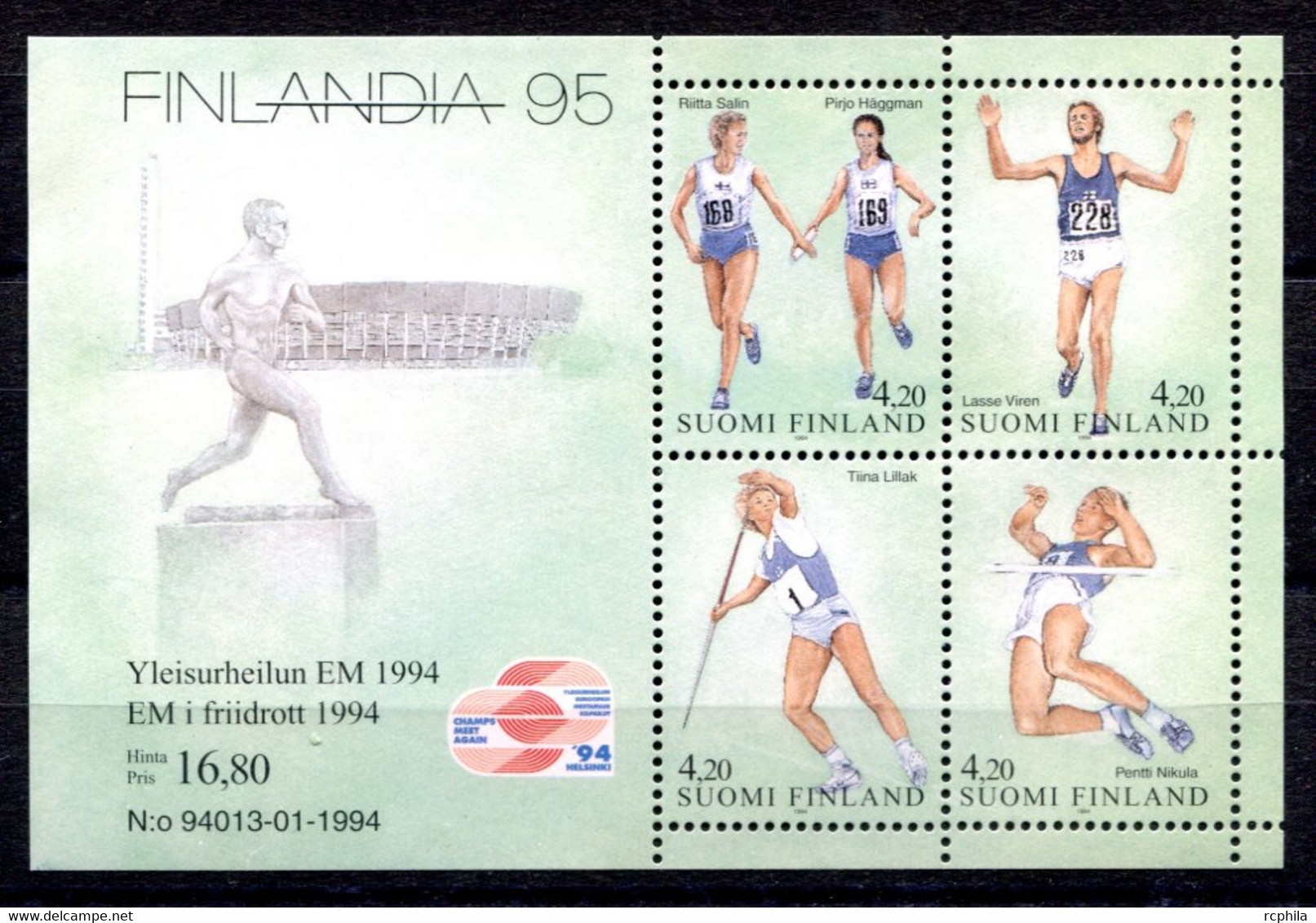 RC 22727 FINLANDE COTE 10€ BF N° 12 SPORT CHAMPIONNAT D'EUROPE D'ATHLETISME FINLANDIA 95 NEUF ** MNH - Blocs-feuillets