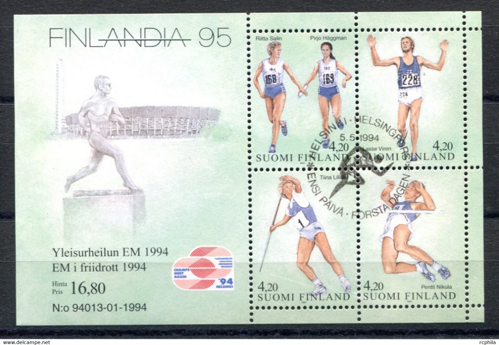 RC 22728 FINLANDE COTE 10€ BF N° 12 SPORT CHAMPIONNAT D'EUROPE D'ATHLETISME FINLANDIA 95 OBLITÉRÉ FINE USED - Hojas Bloque