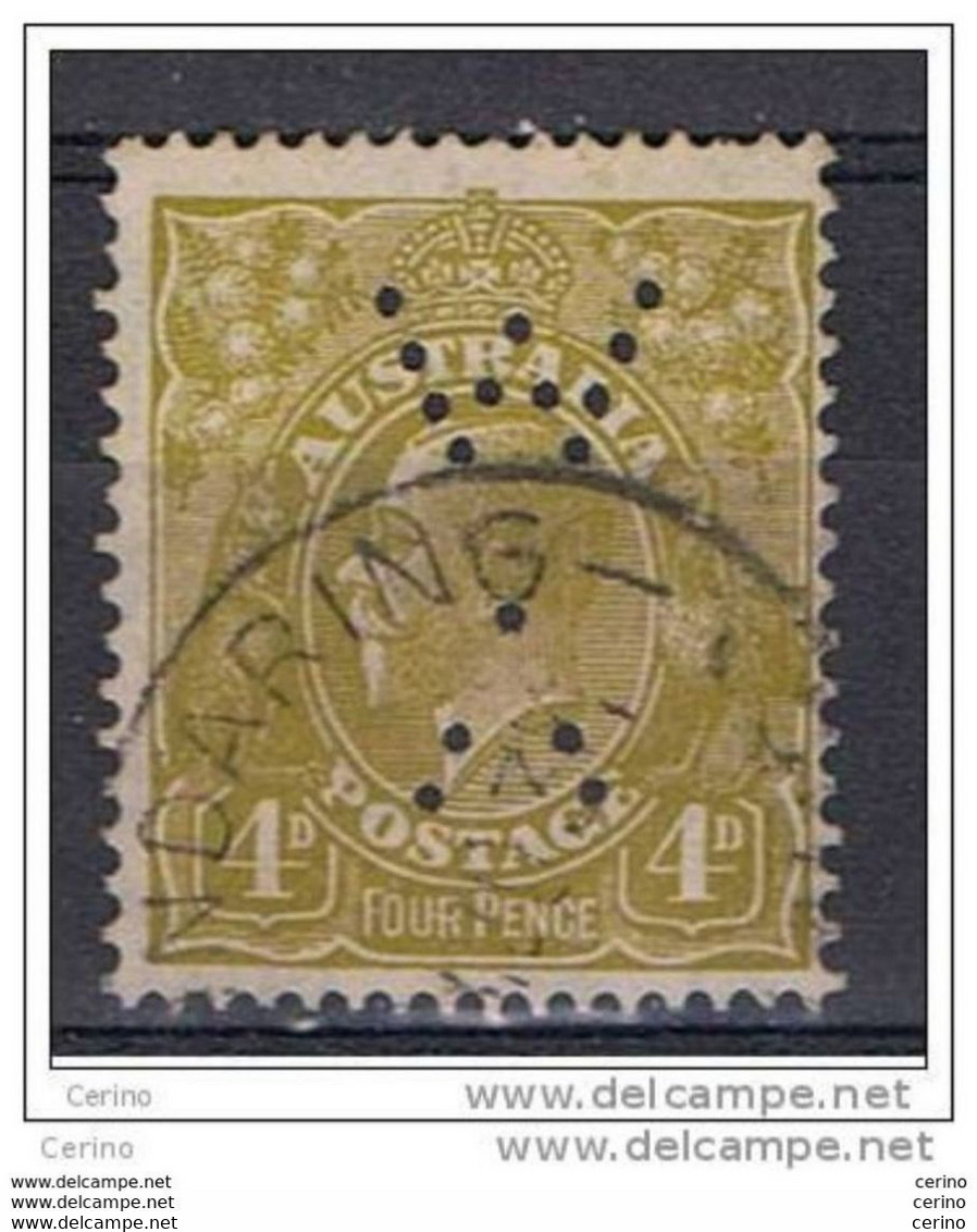 AUSTRALIA:  1926/28  GEORGE  V° -  4 P. USED  STAMP  -  P. 13 1/2 X 12 1/2  -  PERFIN  -  YV/TELL. 55 A - Perforés