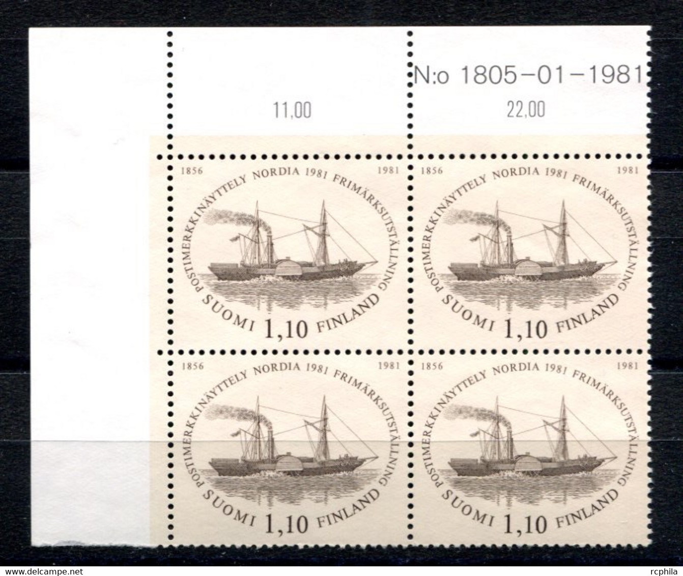 RC 22730 FINLANDE COTE 16€ N° 844 NORDIA 1981 EXPOSITION PHILATELIQUE BLOC DE 4 NEUF ** MNH - Ungebraucht