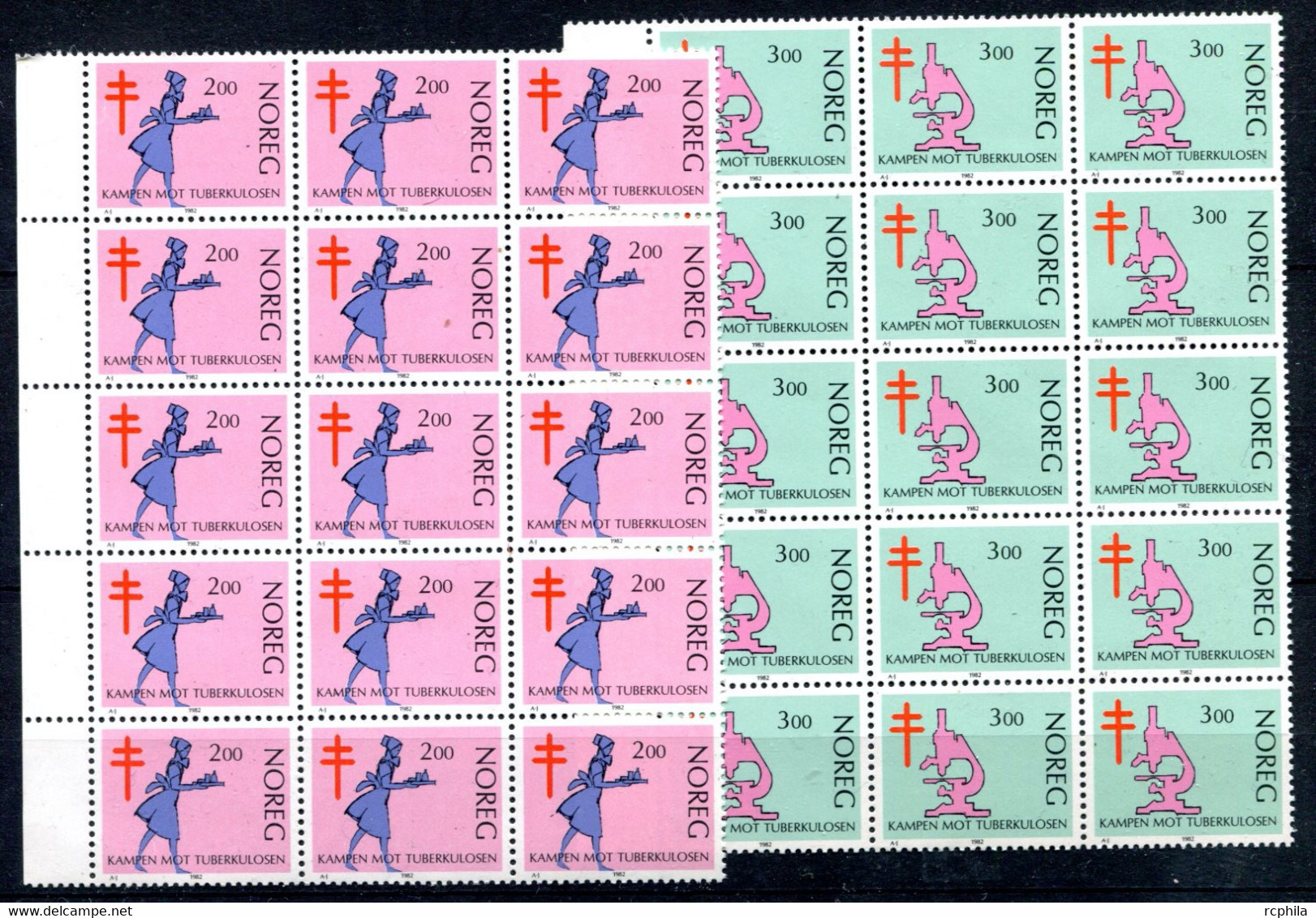 RC 22731 NORVEGE COTE 30€ N° 818 / 819 LUTTE CONTRE LA TUBERCULOSE BLOCS DE 15 Ex NEUF ** MNH - Ongebruikt