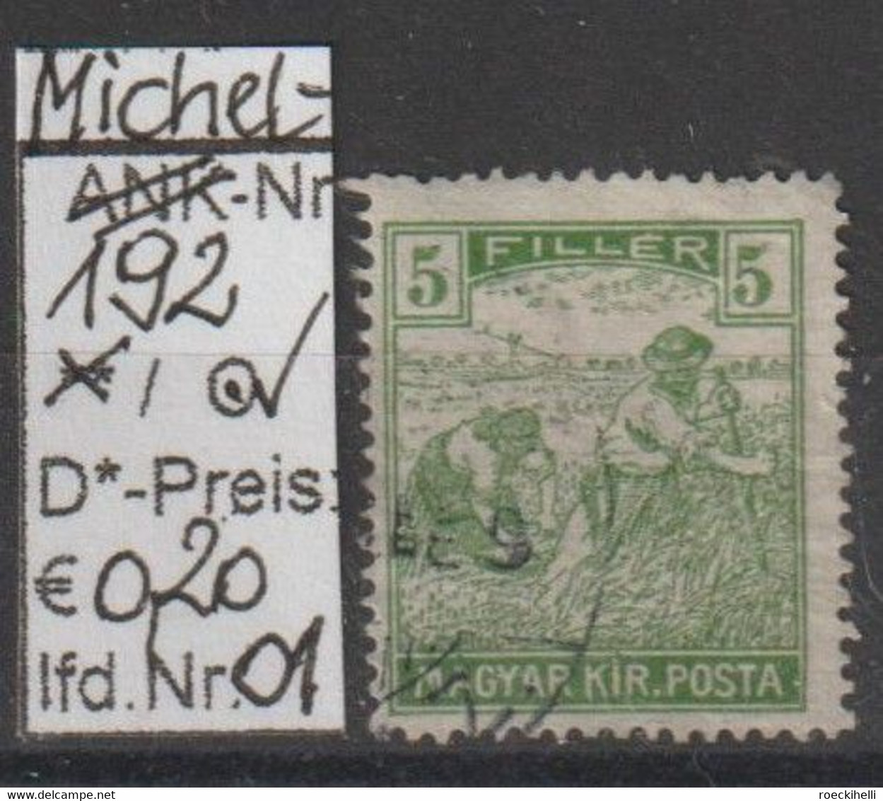 1916 - UNGARN - FM/DM "Schnitter" 5 F Grün - O Gestempelt - S. Scan  (hu 192o 01-02  Magyar) - Unused Stamps