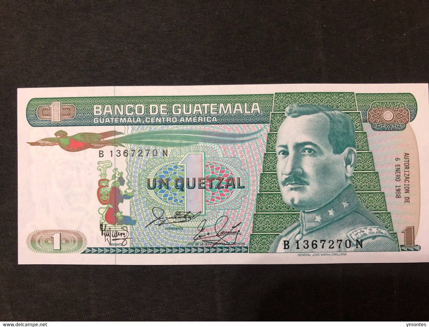 Banknote 1 Quetzal, 6 January 1988, P66 - Guatemala