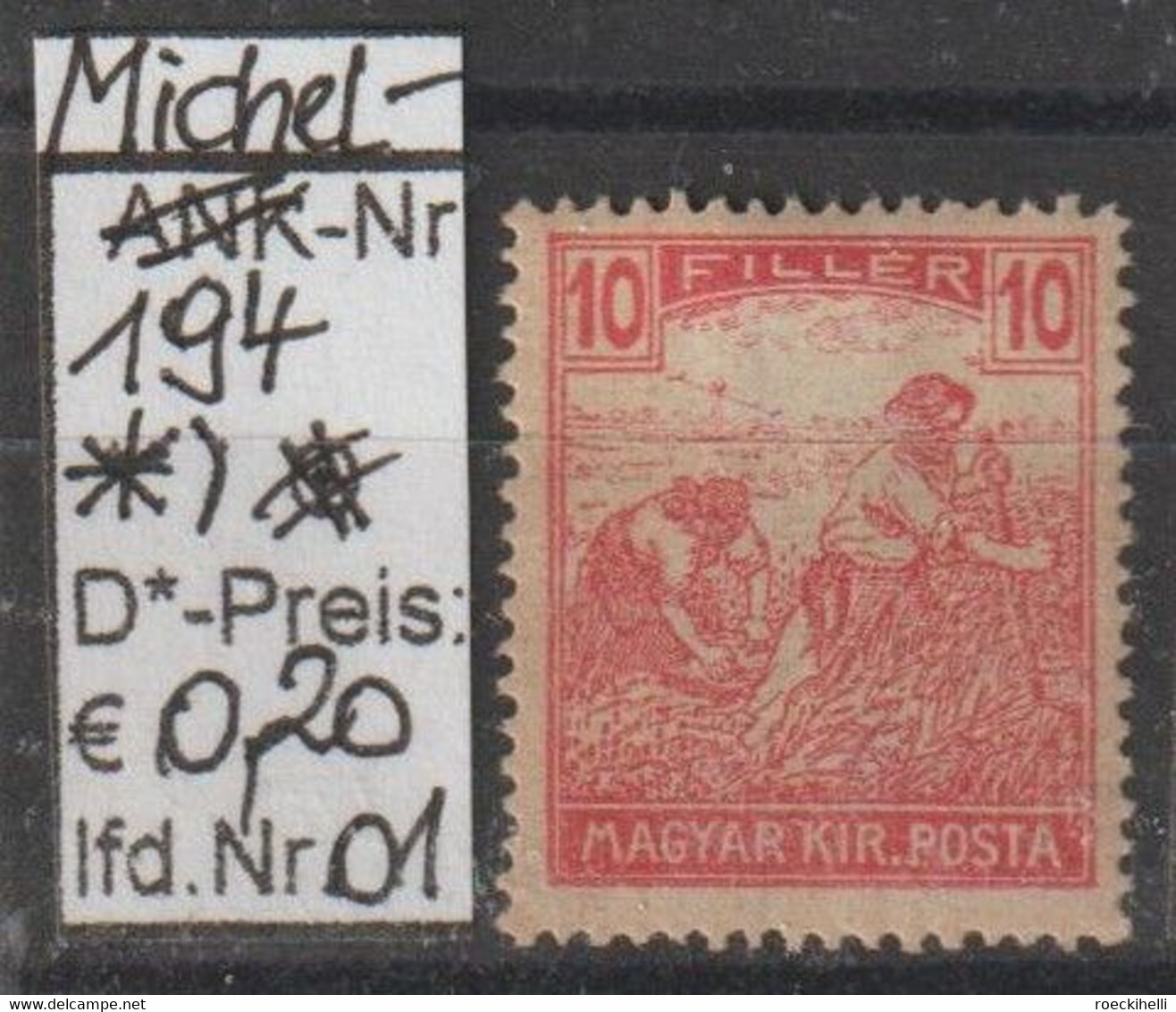 1916 - UNGARN - FM/DM "Schnitter" 10 F Rosa - * Ungebraucht - S. Scan  (hu 194*  01-02  Magyar) - Unused Stamps