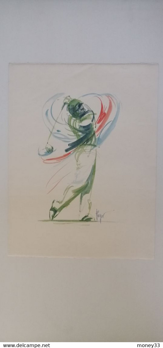 Impression Sur Papier Arches D'un Golfeur En Mouvement Signé Royer - Andere & Zonder Classificatie