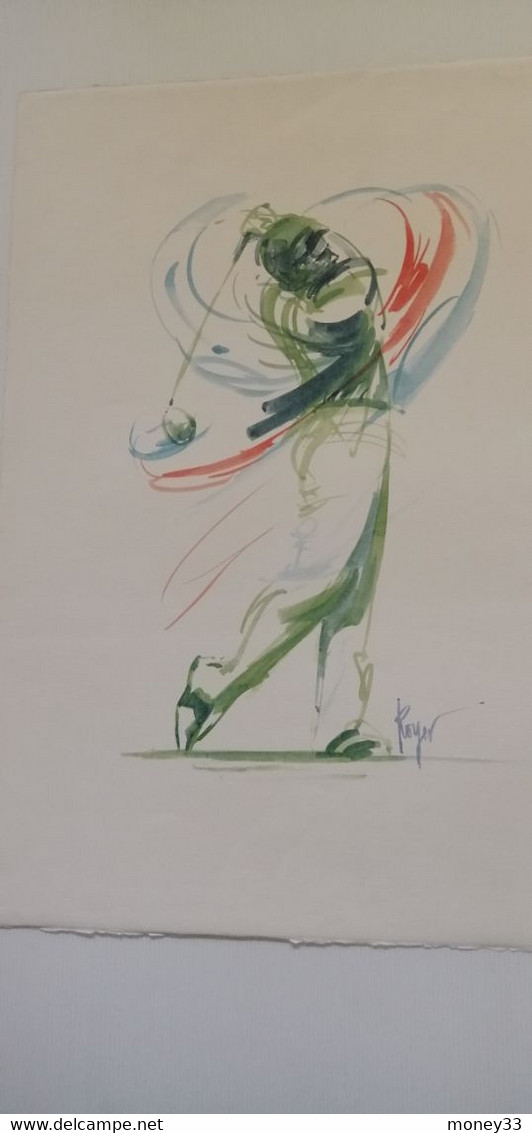 Impression Sur Papier Arches D'un Golfeur En Mouvement Signé Royer - Autres & Non Classés