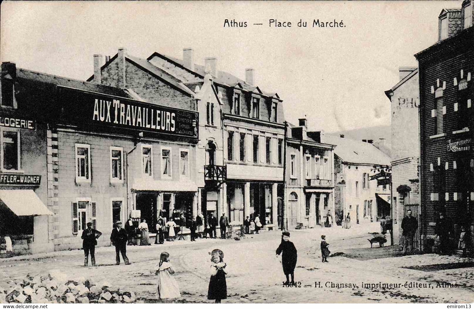 Athus Place Du Marché Horlogerie Chaussures Aux Travailleurs Animation édit Chansay Imprimerie - Aubange