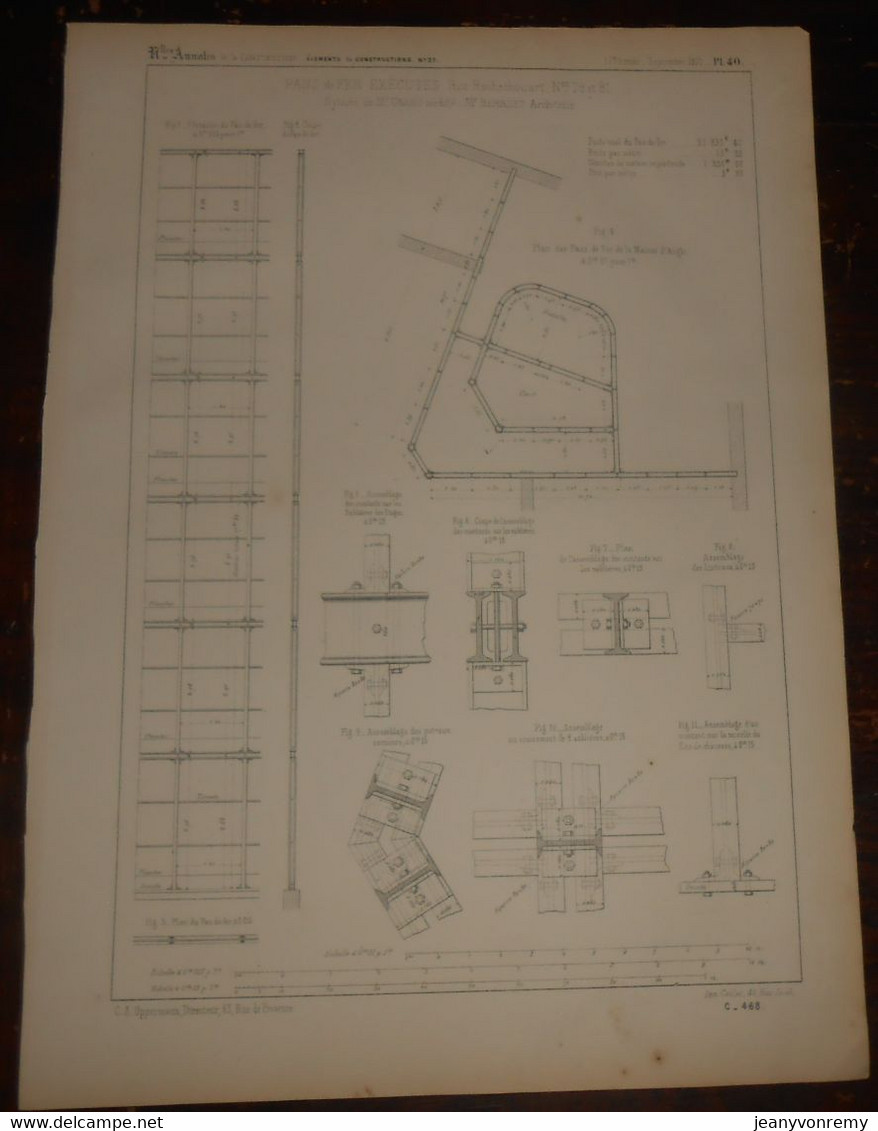 Plan De Pans De Fer Exécutés Rue Rochechouart Numéros 79 Et 81. 1871. - Autres Plans