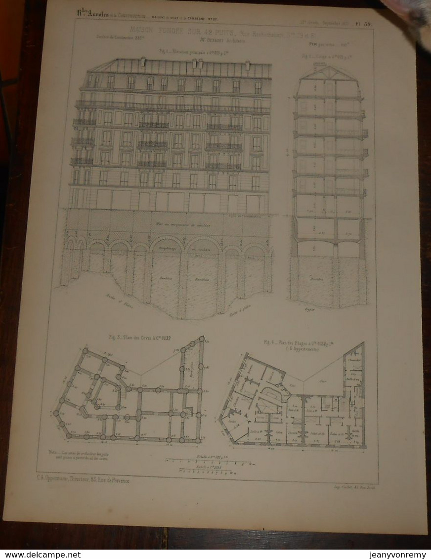 Plan De Maison  Fondée Sur 42 Puits, Rue Rochechouart Numéros 79 Et 81. 1871. - Other Plans