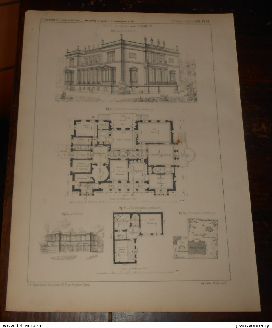 Plan De La Villa Du Docteur Leo à Berlin. 1871. - Architecture