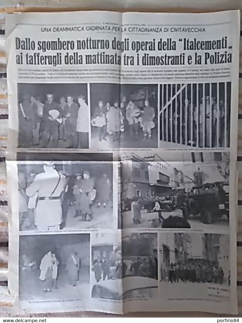 RARA PRIMA E ULTIMA PAGINA IL MESSAGGERO 18/2/1959 CIVITAVECCHIA SGOMBERO NOTTURNO DEGLI OPERAI DELLA ITALCEMENTI. - Otros & Sin Clasificación