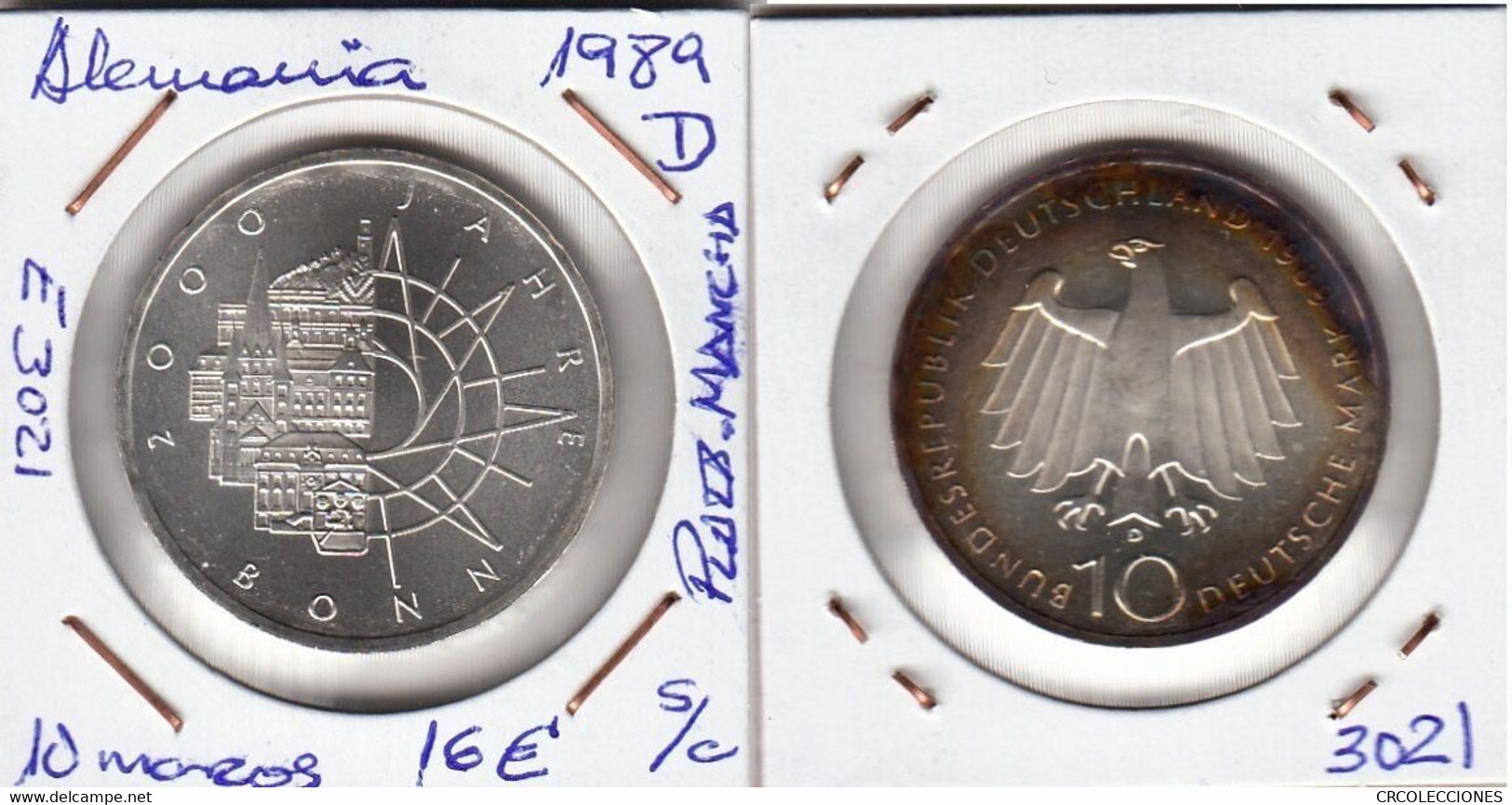 E3021 MONEDA ALEMANIA 10 MARCOS 1989D PLATA SIN CIRCULAR CON MANCHA 16 - Otros & Sin Clasificación