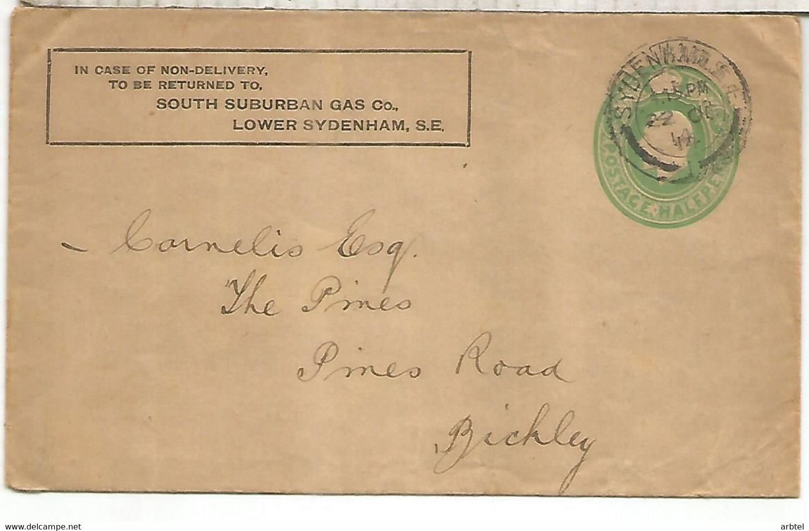 GRAN BRETAÑA ENTERO POSTAL  SYDENHAM SOUTH SUBURBAN GAS CO 1914 - Gaz