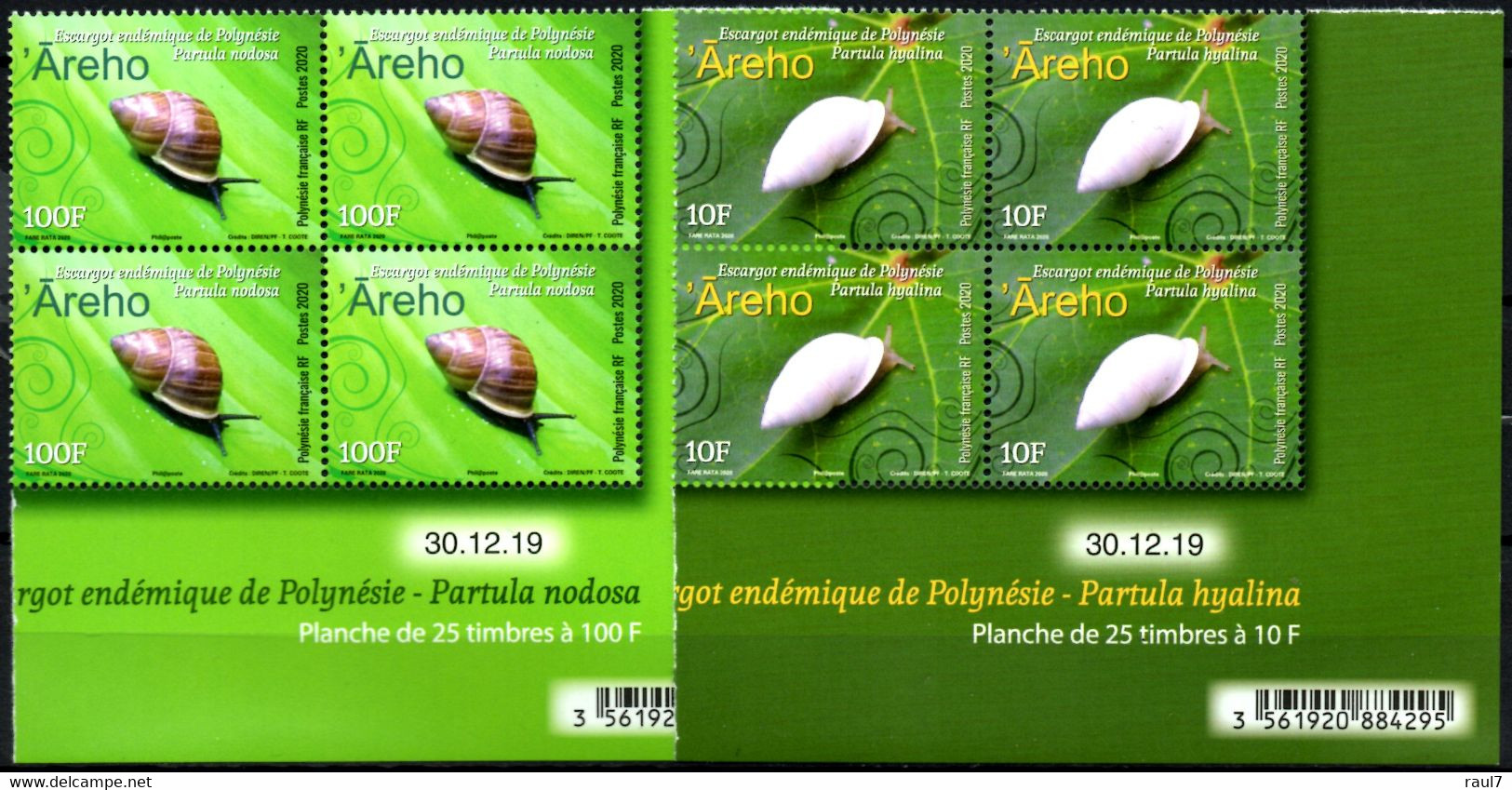 Polynésie Fr. 2020 - Escargots - Bloc De 4 Avec Coin Daté Neufs - Unused Stamps