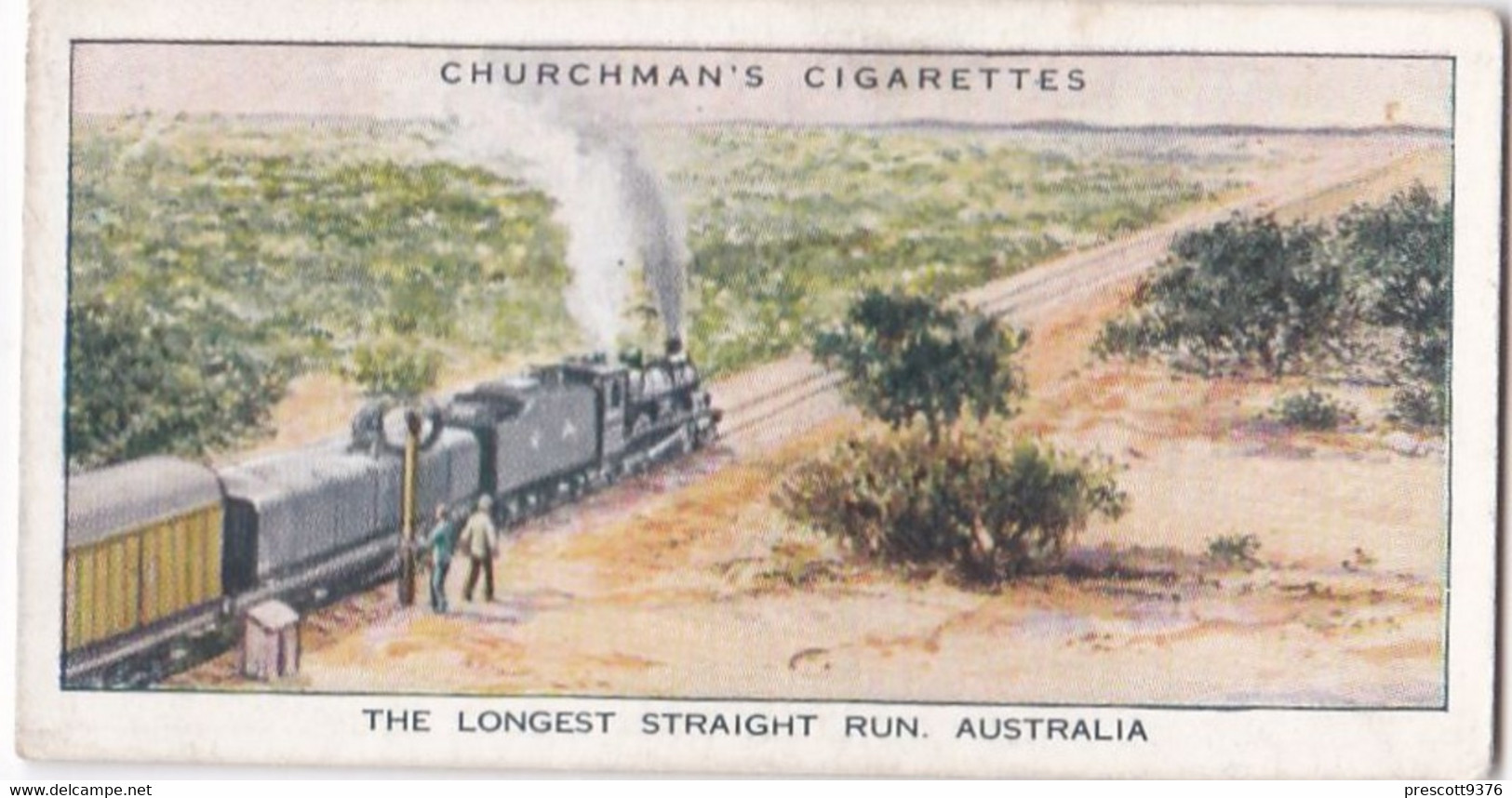 Wonderful Railway Travel, 1937 - 7 Longest Straight Run, Australia   - Churchman Cigarette Card - Trains - Churchman