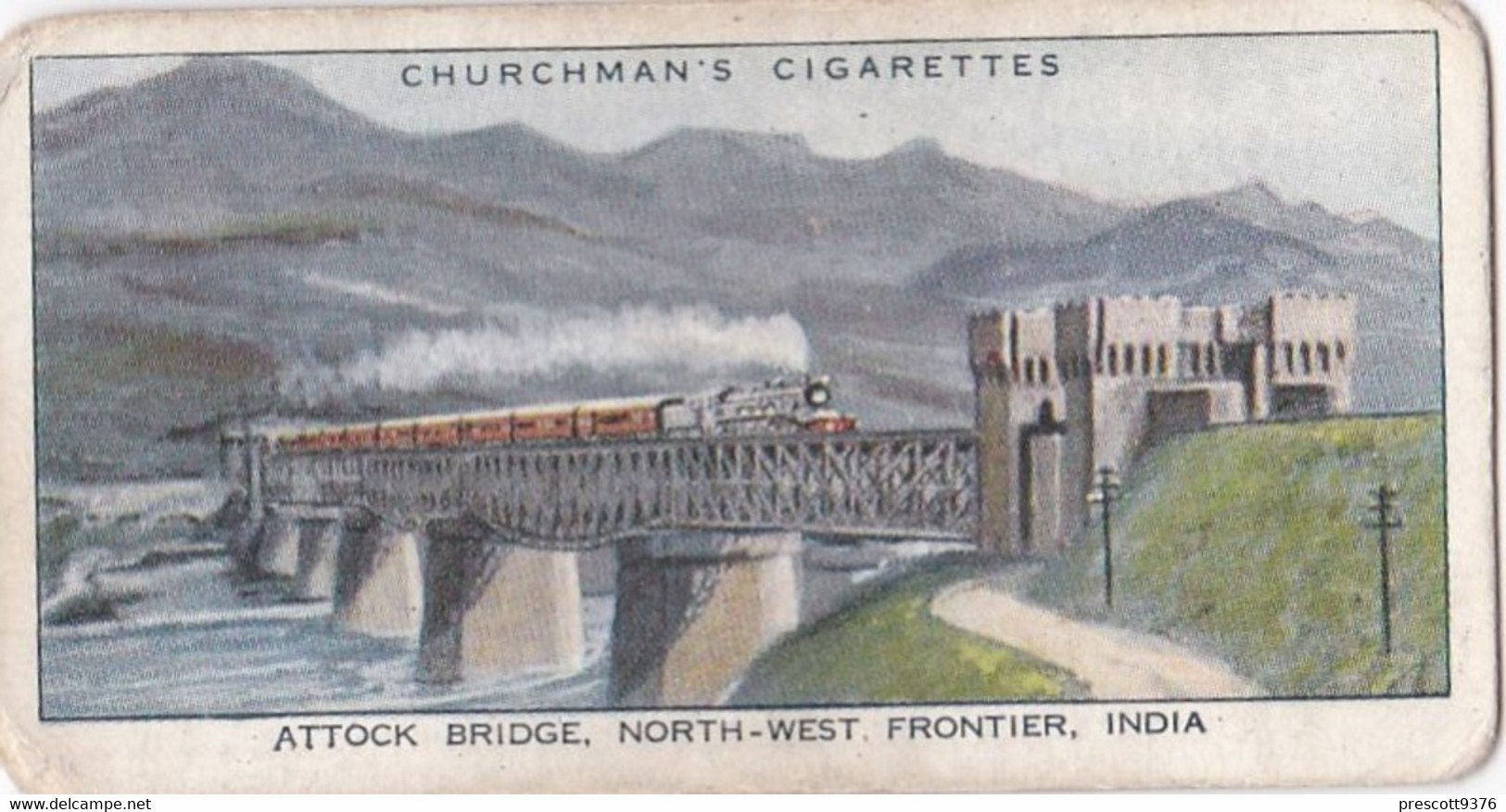 Wonderful Railway Travel, 1937 - 10 Attock Bridge NW Frontier, India  - Churchman Cigarette Card - Trains - Churchman