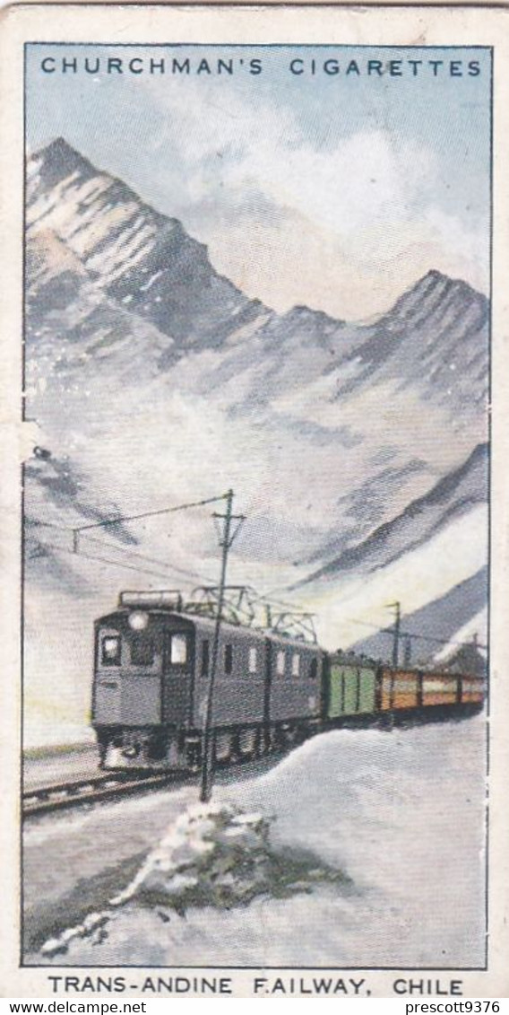 Wonderful Railway Travel, 1937 - 16 Trans Andine Railway, Chile  - Churchman Cigarette Card - Trains - Churchman