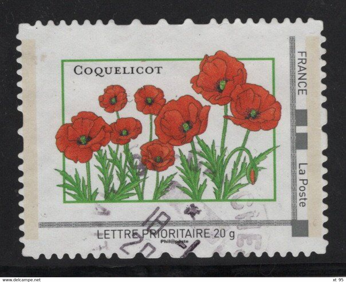 Timbre Personnalise Oblitere - Lettre Prioritaire 20g - Coquelicot - Used Stamps