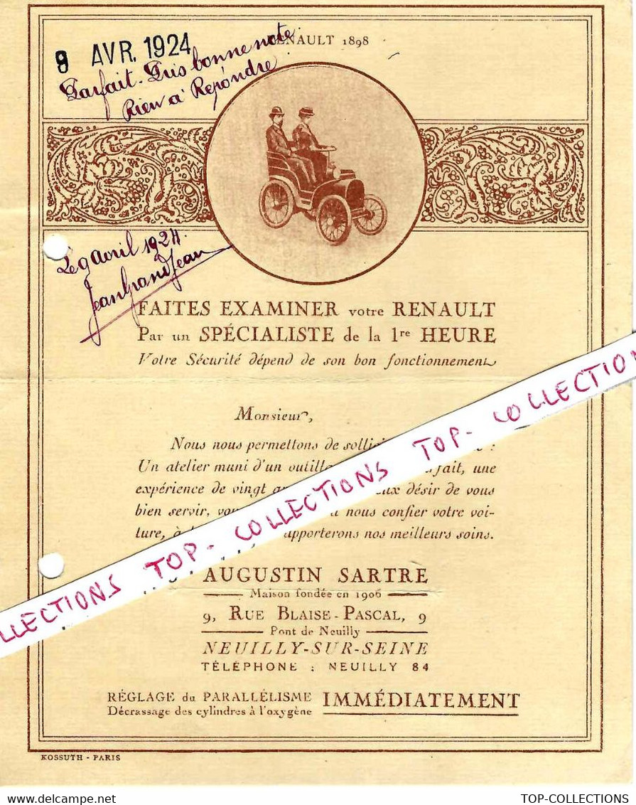 LE PROBLEME DES REPARATIONS AUTOMOBILES  ? AUGUSTIN SARTRE RENAULT à   NEUILLY SUR SEINE  V.SCANS - Publicidad