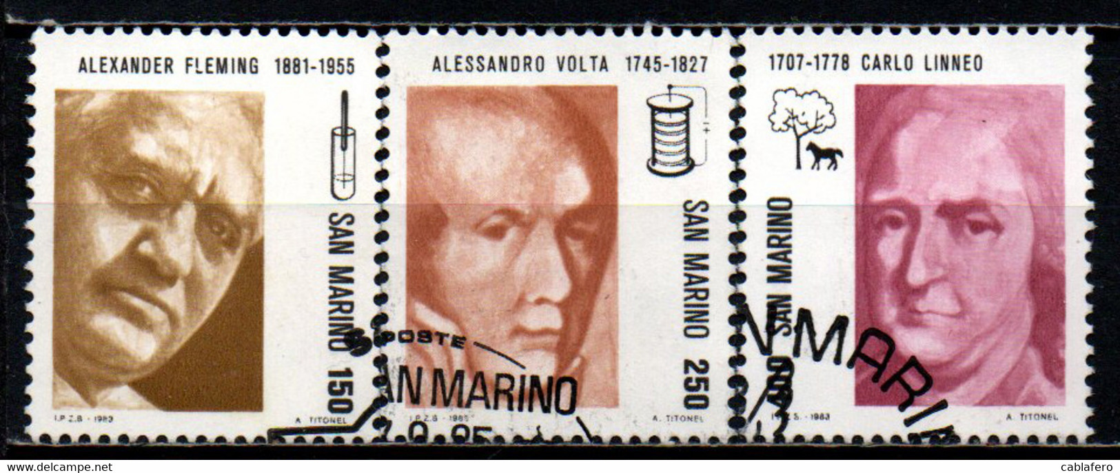 SAN MARINO - 1983 - PERSONALITA': FLEMING, TORRICELLI, LINNEO - USATI - Used Stamps