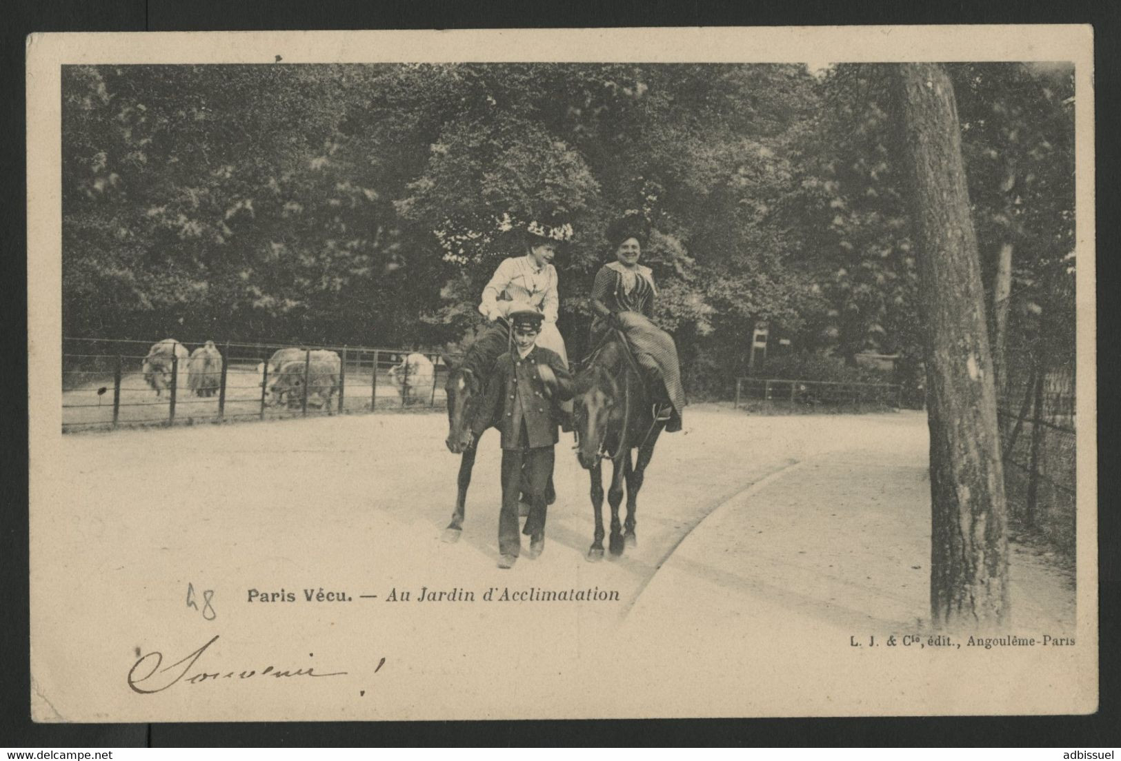 PARIS VECU AU JARDIN D'ACCLIMATATION Plan De Deux Femmes à Cheval Accompagnées D'un Enfant. - Parken, Tuinen