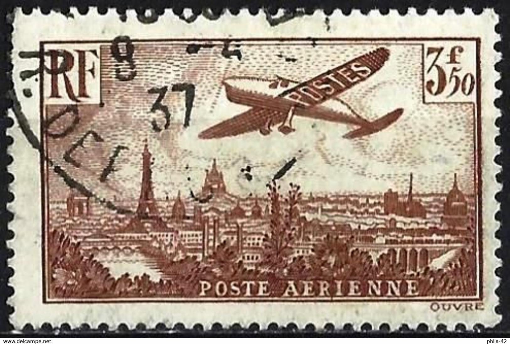 France 1936 - Mi 310 - YT Pa 13 ( Aircraft Flying Over Paris ) Airmail - 1927-1959 Afgestempeld