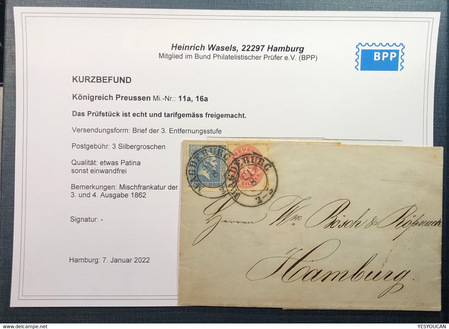 1862 Seltener MIF Brief MAGDEBURG>Hamburg (Preussen Prussia Cover Lettre Prusse Gepr Wasels BPP - Covers & Documents