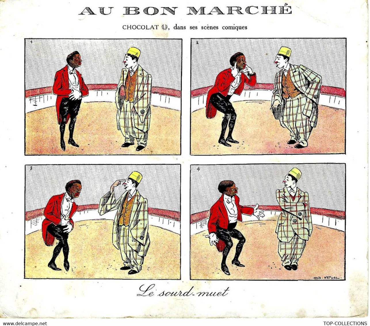 SUPERBE PUBLICITE GRAND MODELE AU BON MARCHE CLOWN CHOCOLAT COLONIALISME V.SCANS+HISTORIQUE - Publicités