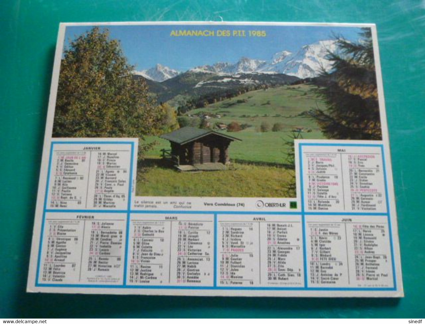 Calendrier 1985 Oberthur  Parc Floral  Apremont  Vers Combloux Savoie   Almanach Facteur PTT POSTE Département Sarthe - Grand Format : 1981-90