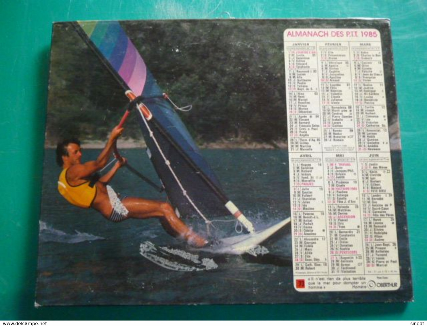 Calendrier 1985 Oberthur  Sport Planche A Voile Ski Fond Almanach Facteur PTT POSTE Département Sarthe - Grand Format : 1981-90