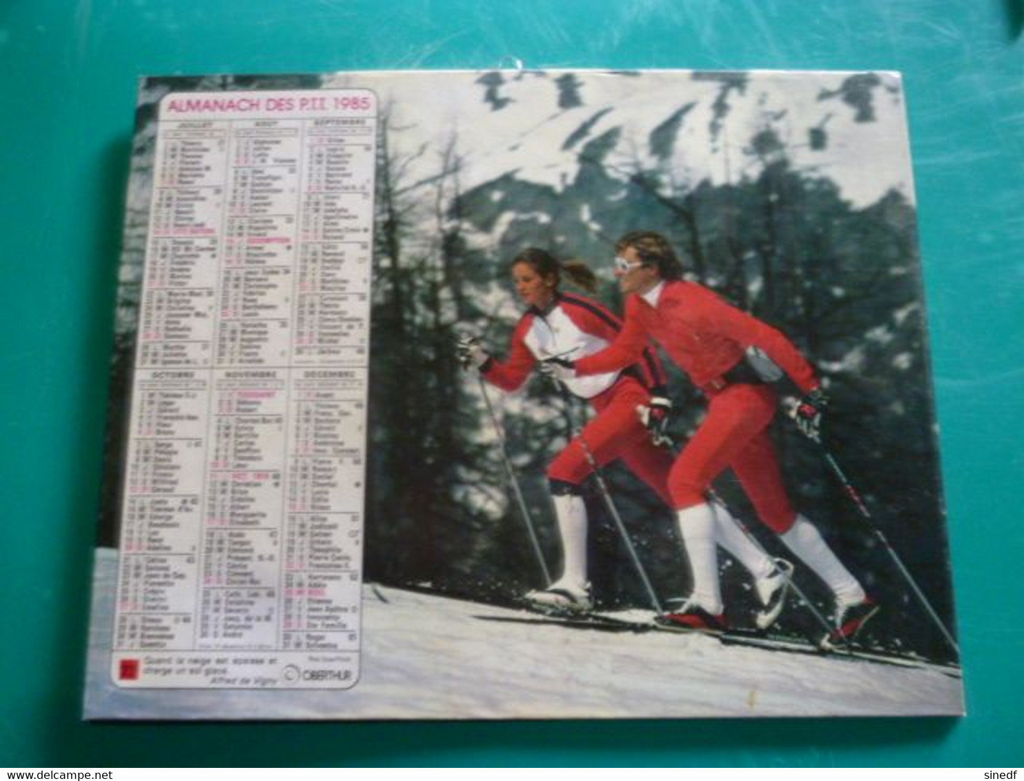 Calendrier 1985 Oberthur  Sport Planche A Voile Ski Fond Almanach Facteur PTT POSTE Département Sarthe - Grand Format : 1981-90