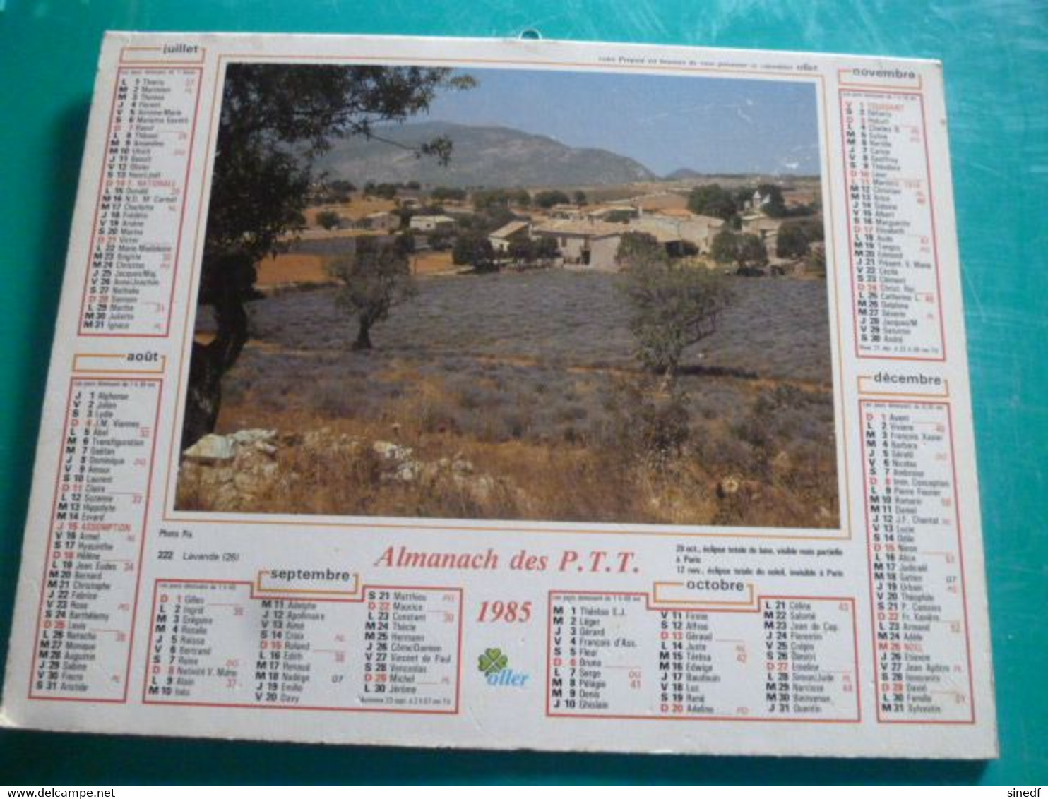 Calendrier 1985 Oller ITTERSVILLER Bas Rhin Lavande Drome Almanach Facteur PTT POSTE Département Sarthe - Grand Format : 1981-90