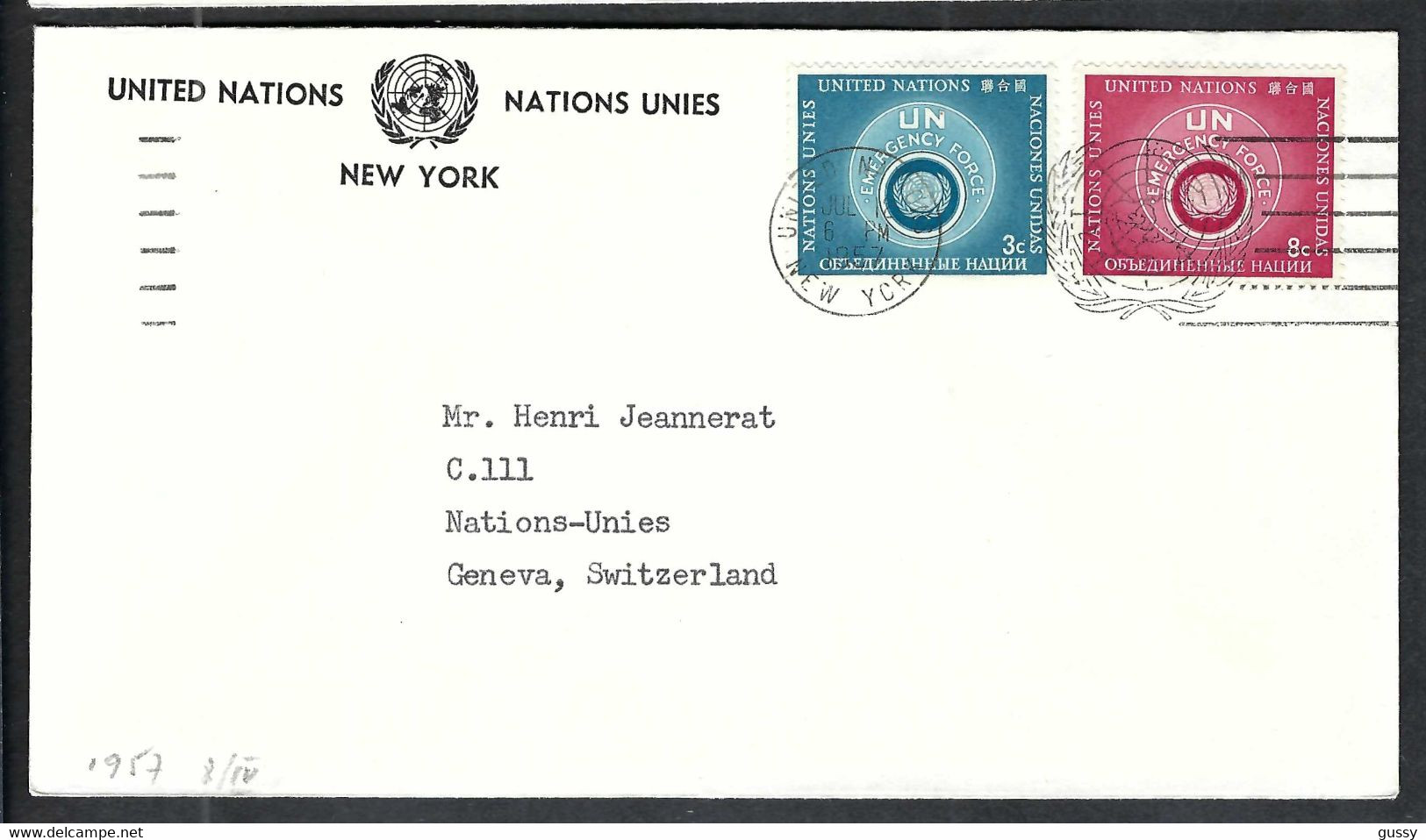 NATIONS-UNIES NEW-YORK 1957:  LSC Pour Genève - Brieven En Documenten