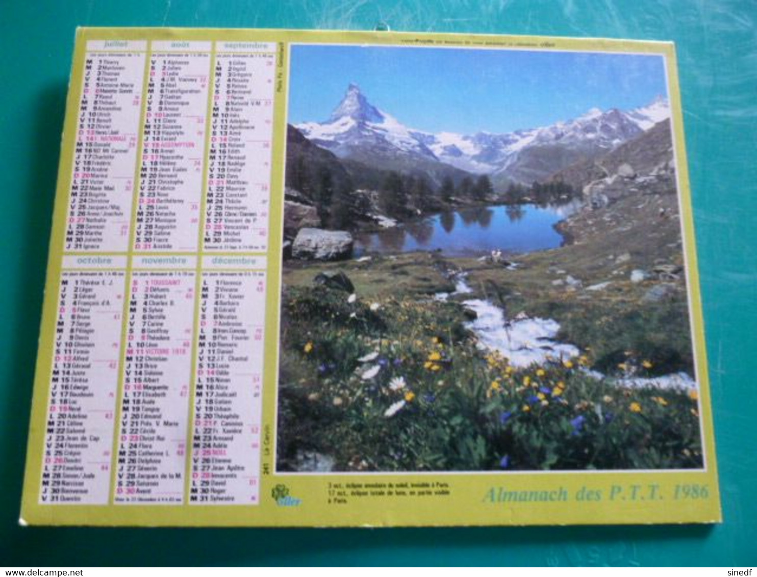 Calendrier 1986 Oller Montagne En Hiver  Le CERVIN  Almanach Facteur PTT POSTE Département Sarthe - Grand Format : 1981-90