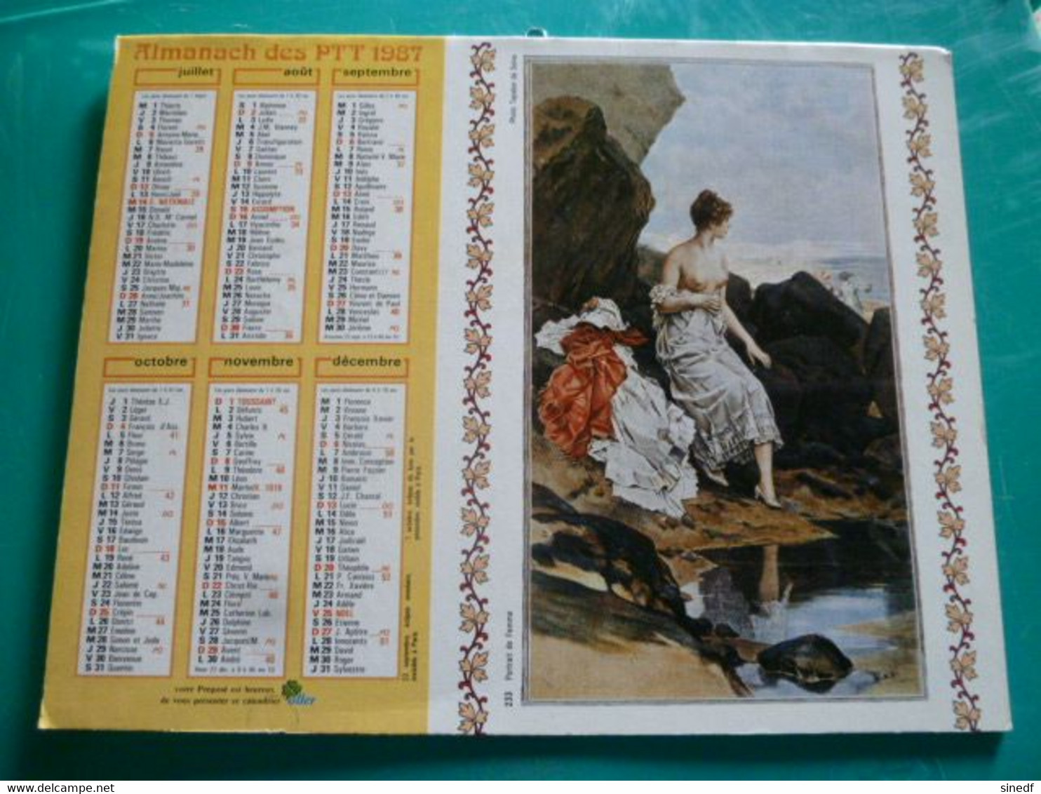 Calendrier 1987 Oller Portrait De Femme Tableau Seins Almanach Facteur PTT POSTE Département Sarthe - Grand Format : 1981-90