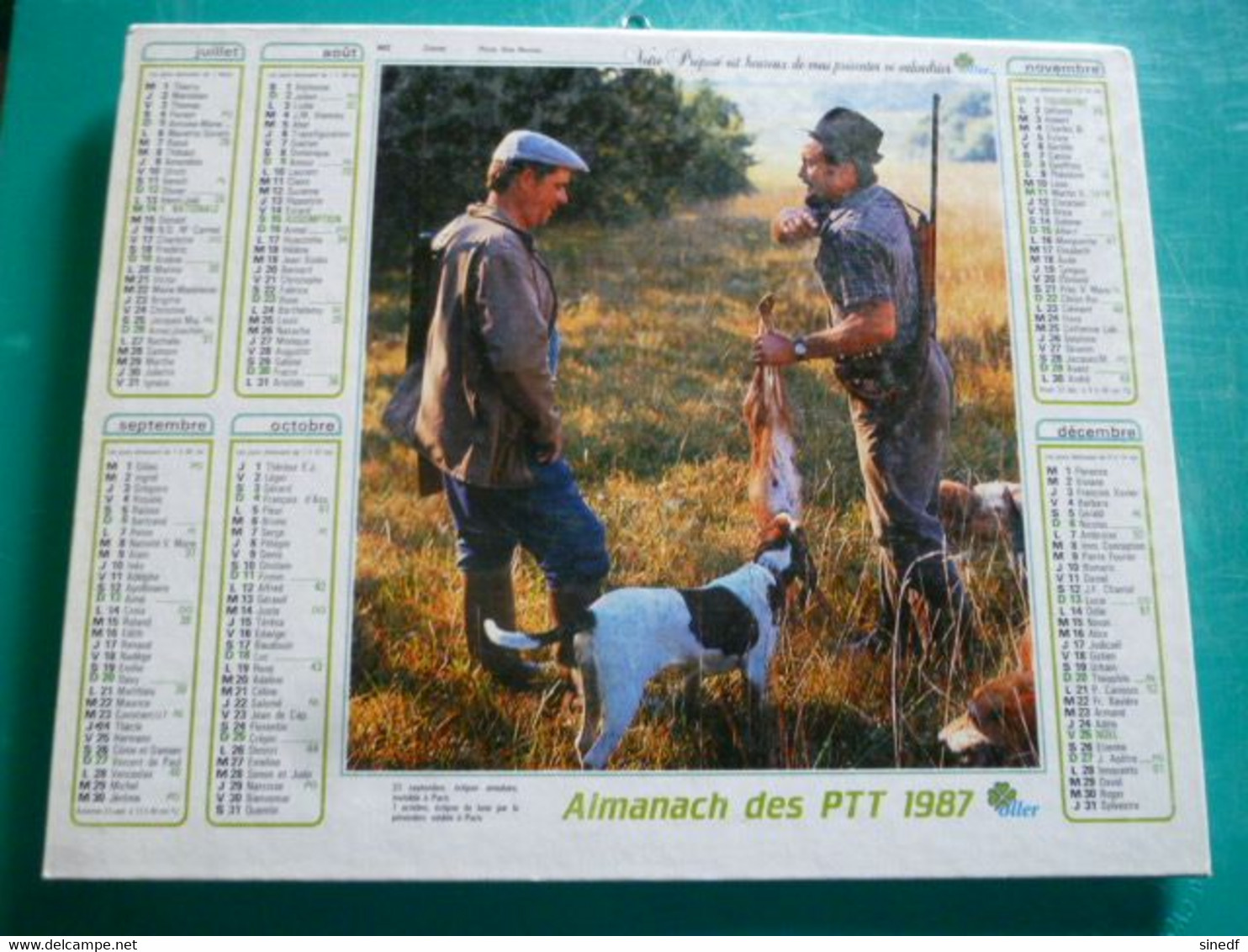 Calendrier 1987 Oller  PECHE Et CHASSE Lièvre  Almanach Facteur PTT POSTE Département Sarthe - Grand Format : 1981-90