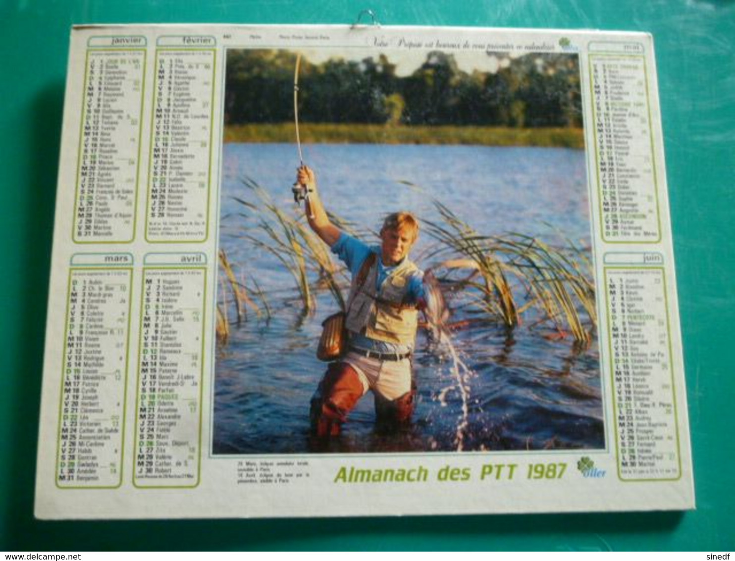 Calendrier 1987 Oller  PECHE Et CHASSE Lièvre  Almanach Facteur PTT POSTE Département Sarthe - Grand Format : 1981-90