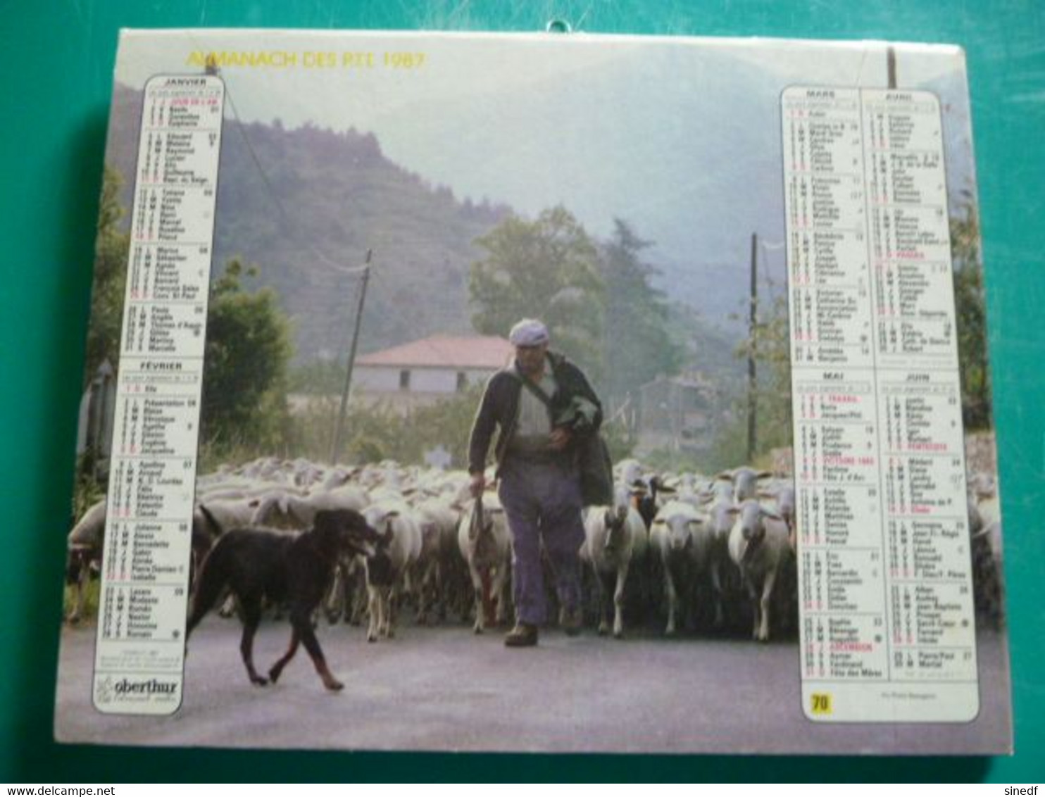 Calendrier 1987 Oberthur Campagne  Berger Moutons Four A Pain  Almanach Facteur PTT POSTE Département Sarthe - Grand Format : 1981-90