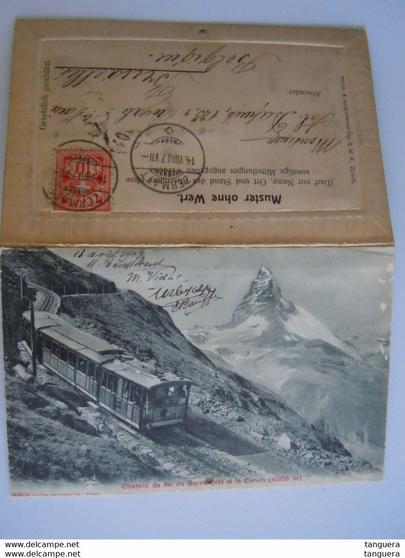Cpa Double Chemin De Fer Du Gornergrat Et Le Cervin - La Viège - Vrai Edelweiss Circulée Zermatt 1907 A.W.R. - Viège
