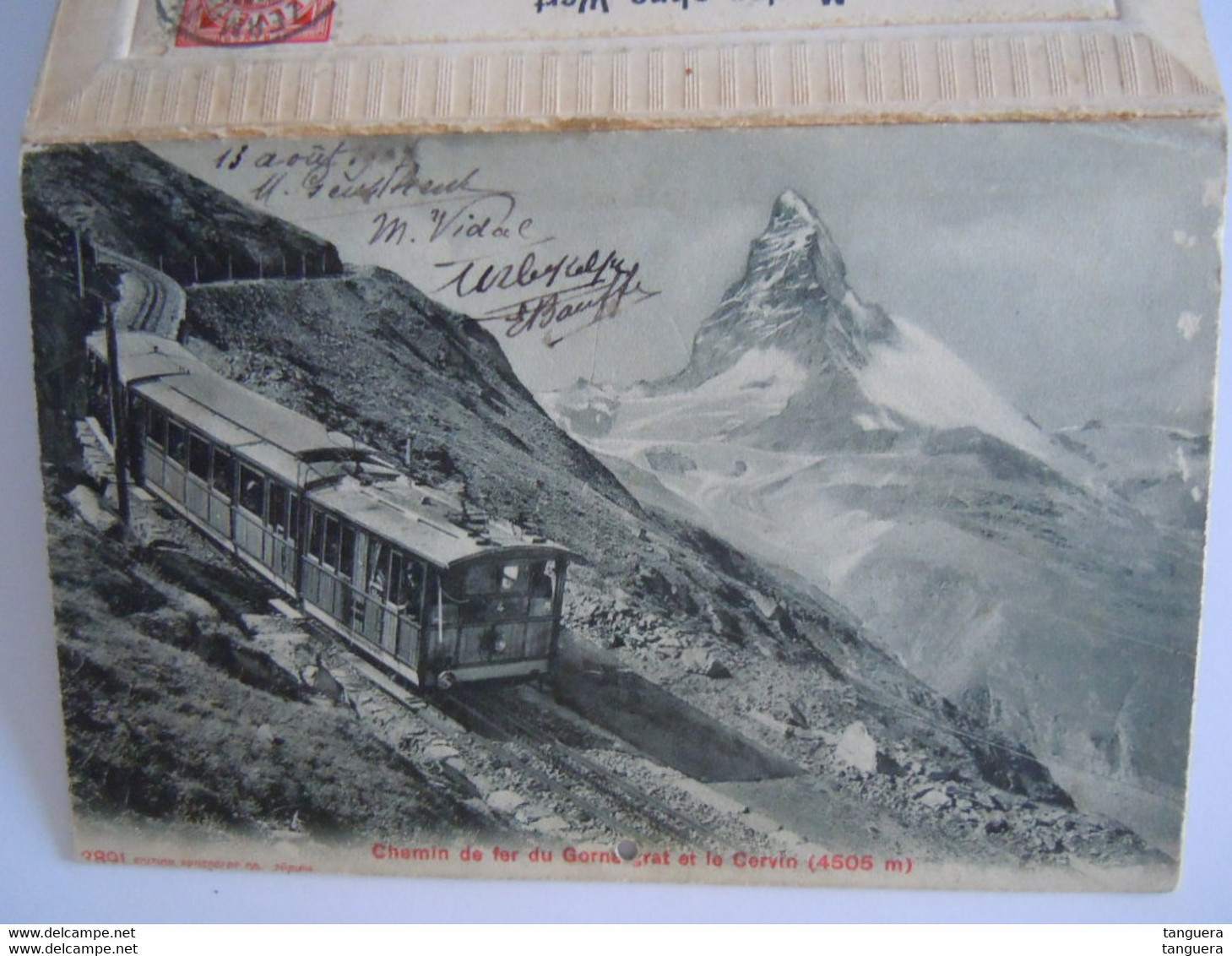 Cpa Double Chemin De Fer Du Gornergrat Et Le Cervin - La Viège - Vrai Edelweiss Circulée Zermatt 1907 A.W.R. - Viège