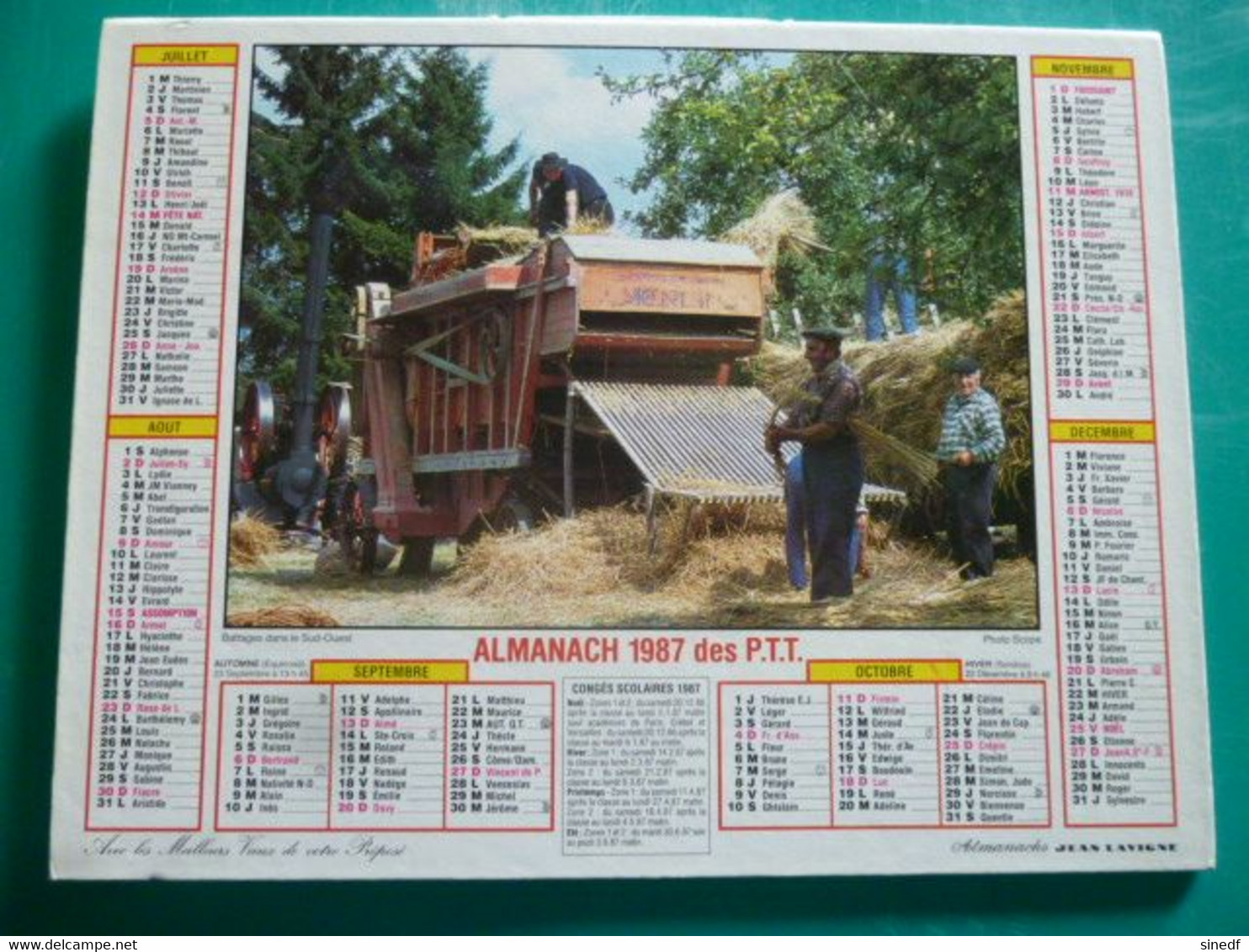 Calendrier 1987 Lavigne Campagne Chèvres Cher Battages  Almanach Facteur PTT POSTE Département Sarthe - Grand Format : 1981-90