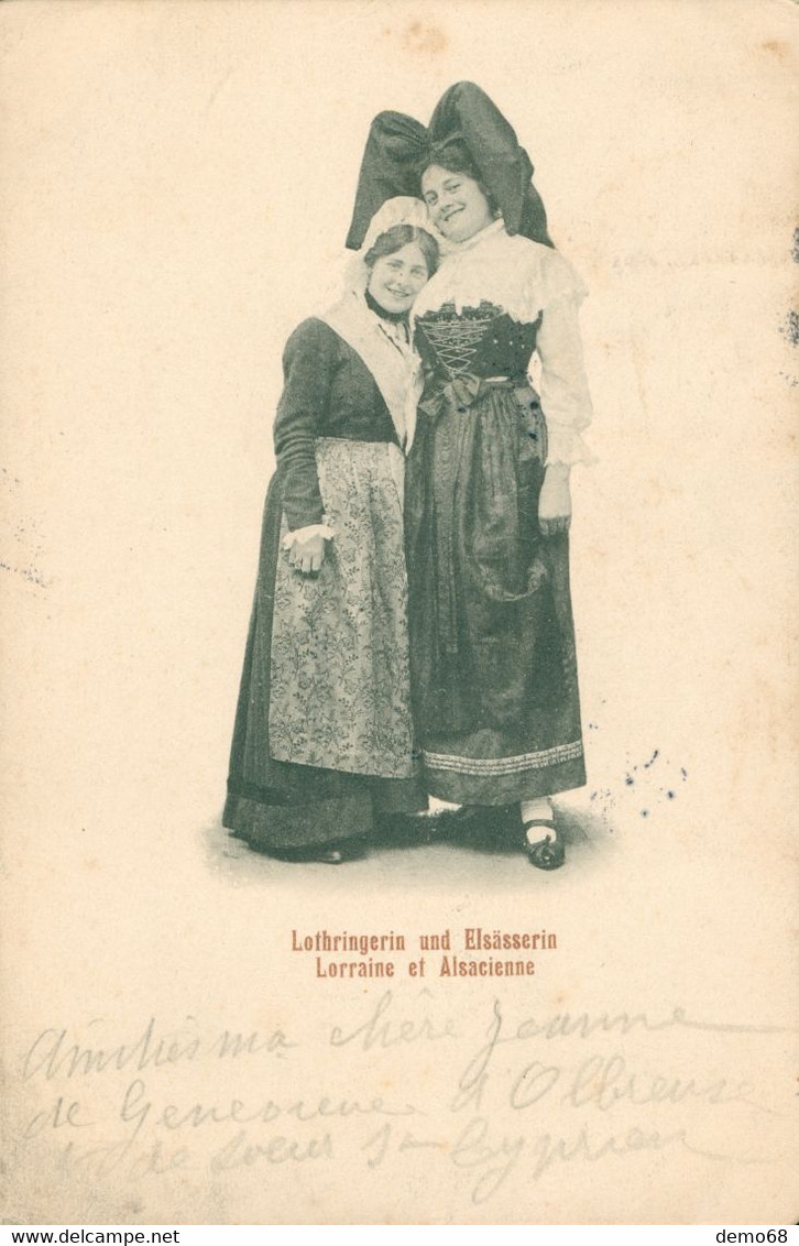 Fantaisie Folklore Costume Alsace Alsacienne Elsässerin Et Lorraine Lothringerin Nœud Bonnet 1905 - Personajes