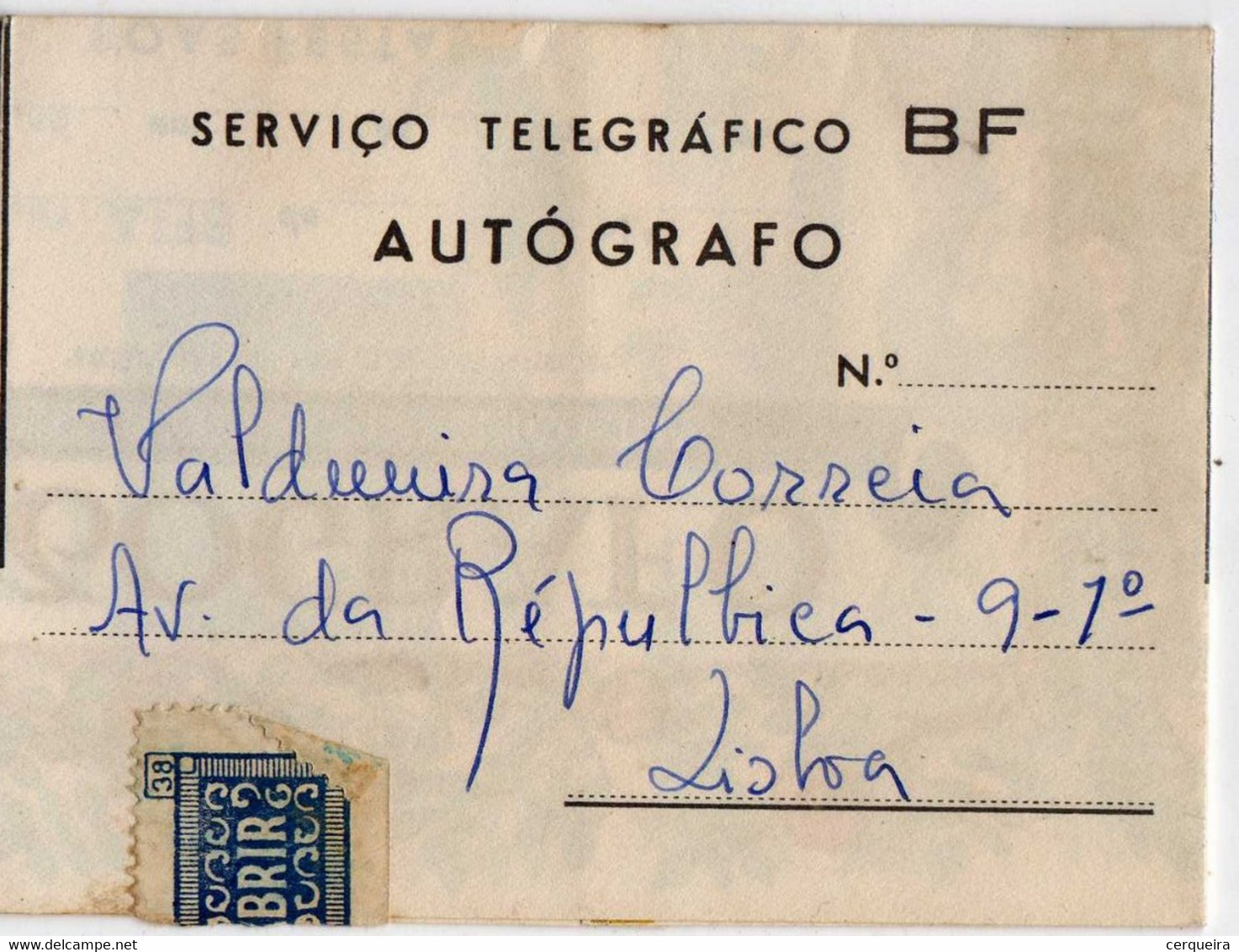 SERVIÇO TELEGRÁFICO  BF AUTÓGRAFO - Storia Postale