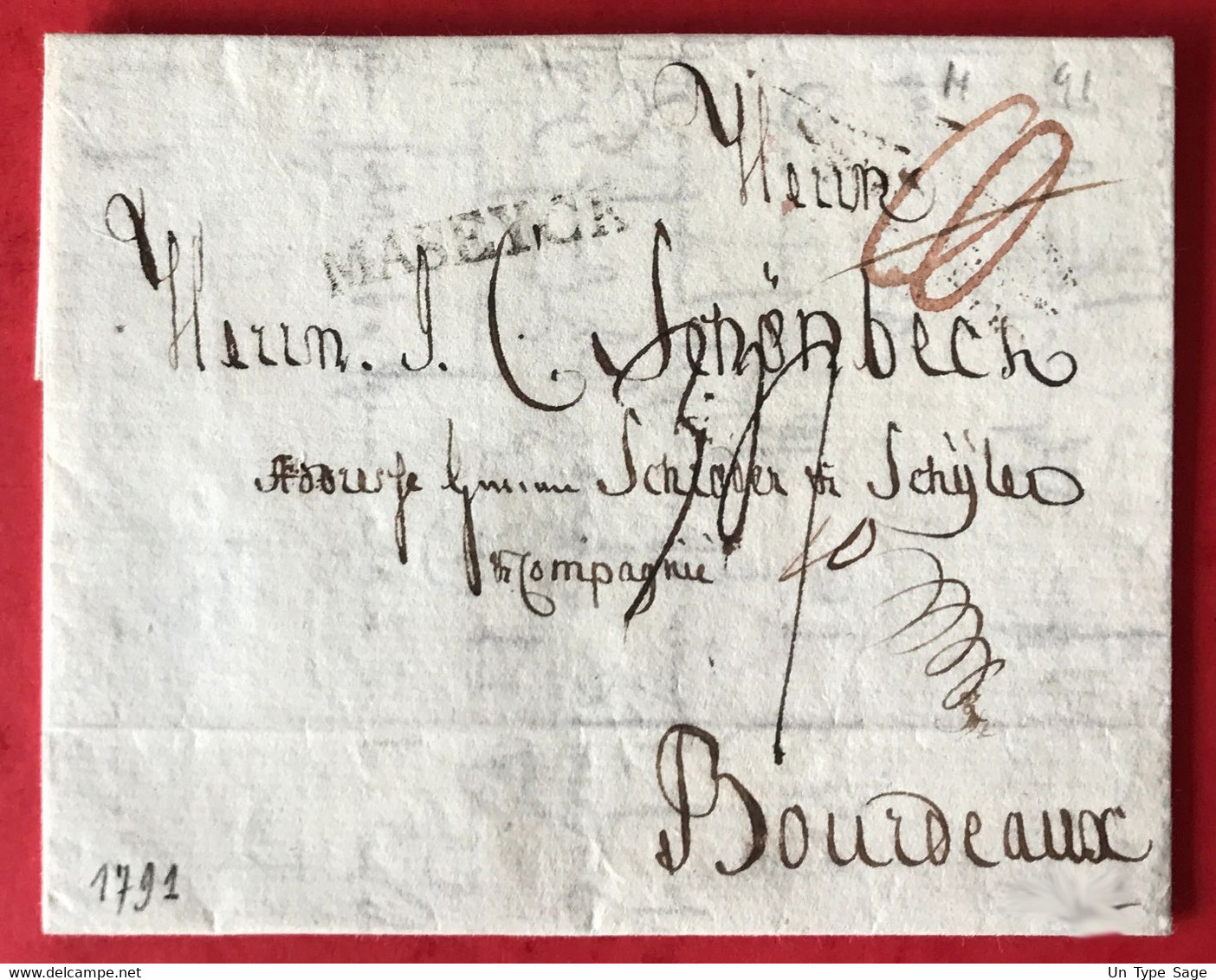 Belgique, Lettre De Magdeburg (Allemagne) Pour Bordeaux 1791 Griffe De Passage MASEYCK - (A789) - 1794-1814 (Période Française)