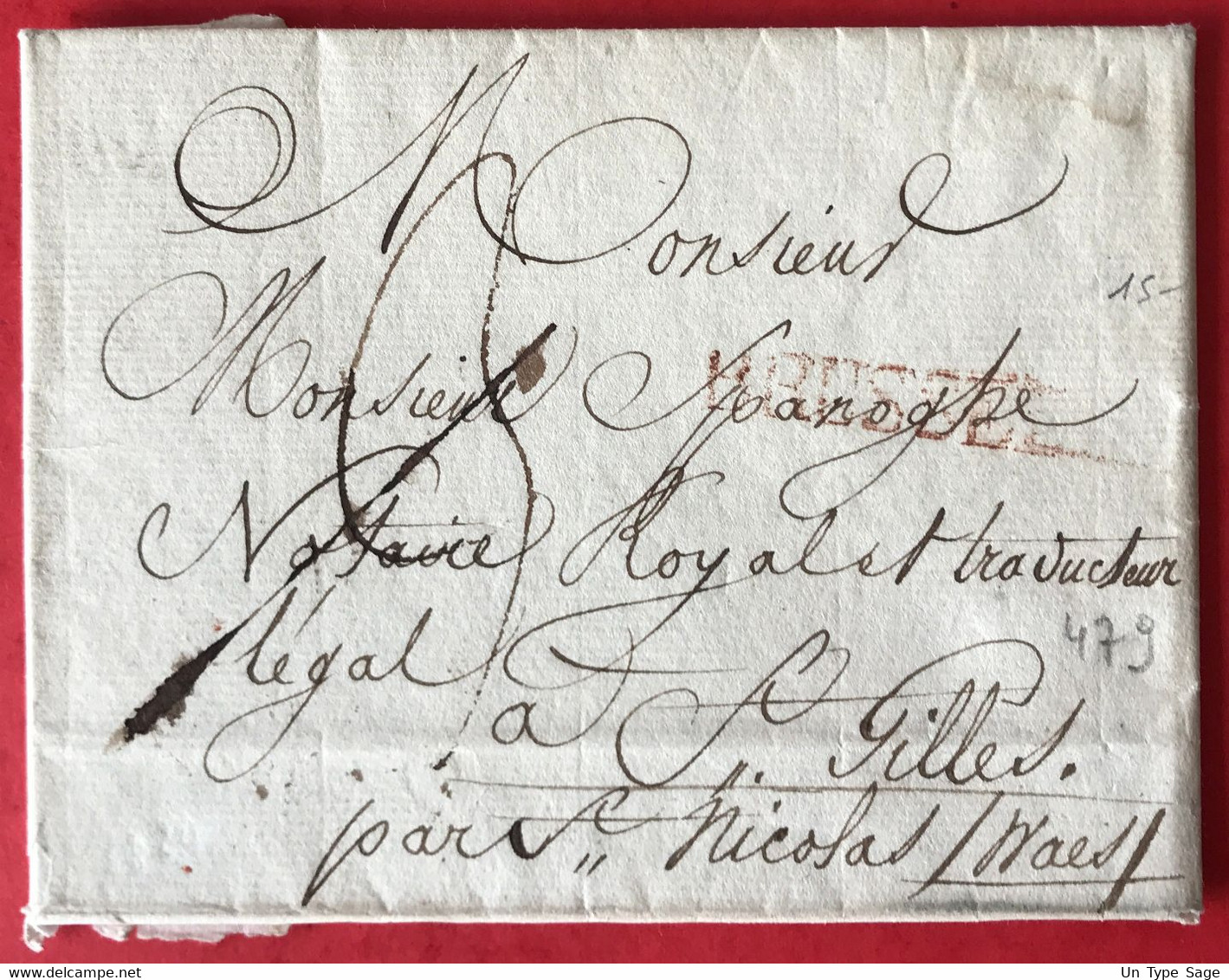 Belgique, Griffe Rouge BRUSSEL Sur Lettre 1820 Pour St Gilles - (A793) - 1815-1830 (Dutch Period)